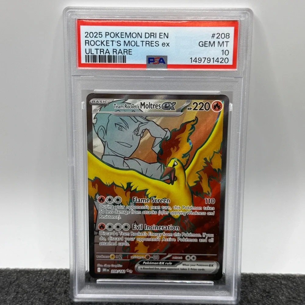 2025 Pokemon DRI EN Team Rocket's Moltres ex 208/182 Ultra Rare PSA 10 Gem Mint